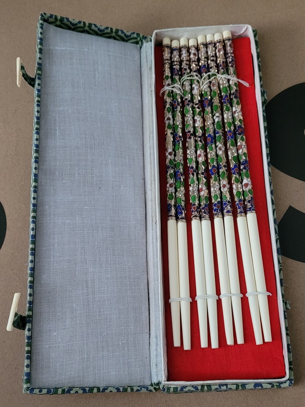Vintage Chinese Ceramic Cloisonné Chopsticks Set - 4 Pairs